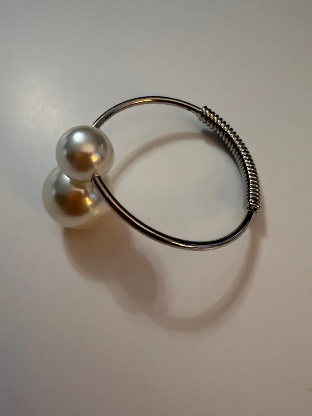 Silver Hoop Earring with Double Pearl Accent